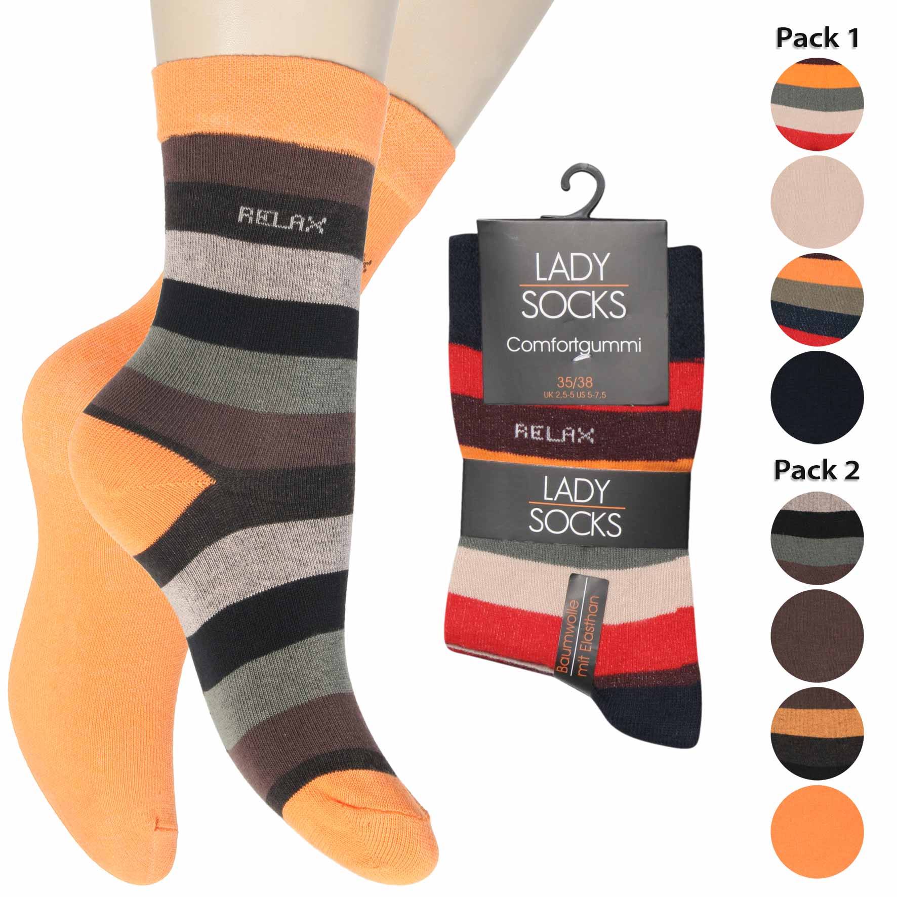 Damen Socken 4er-Pack BW/EL Piqué-Bund Streifen