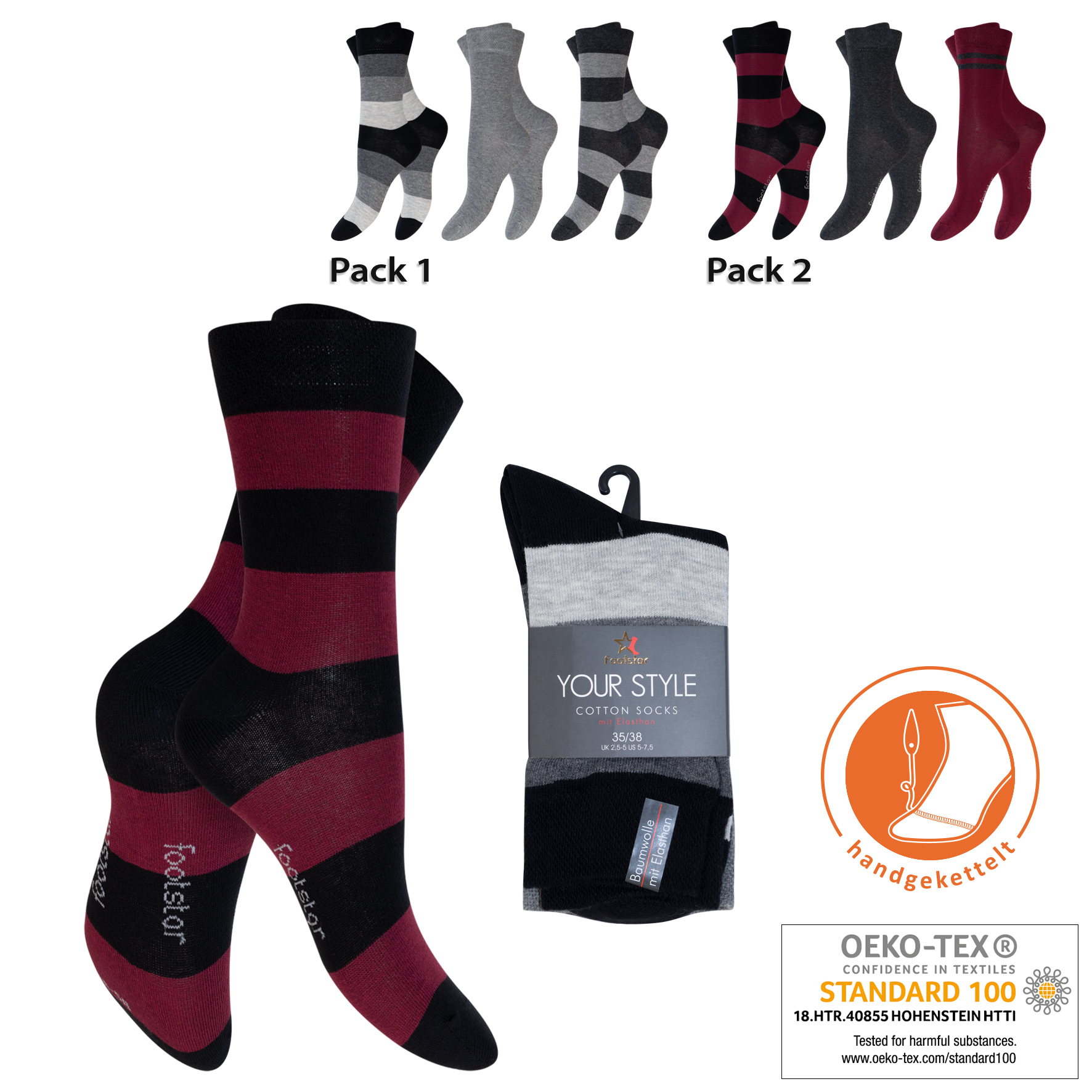 Damen Socken 3er-Pack BW/EL Piqué-Bund Streifen