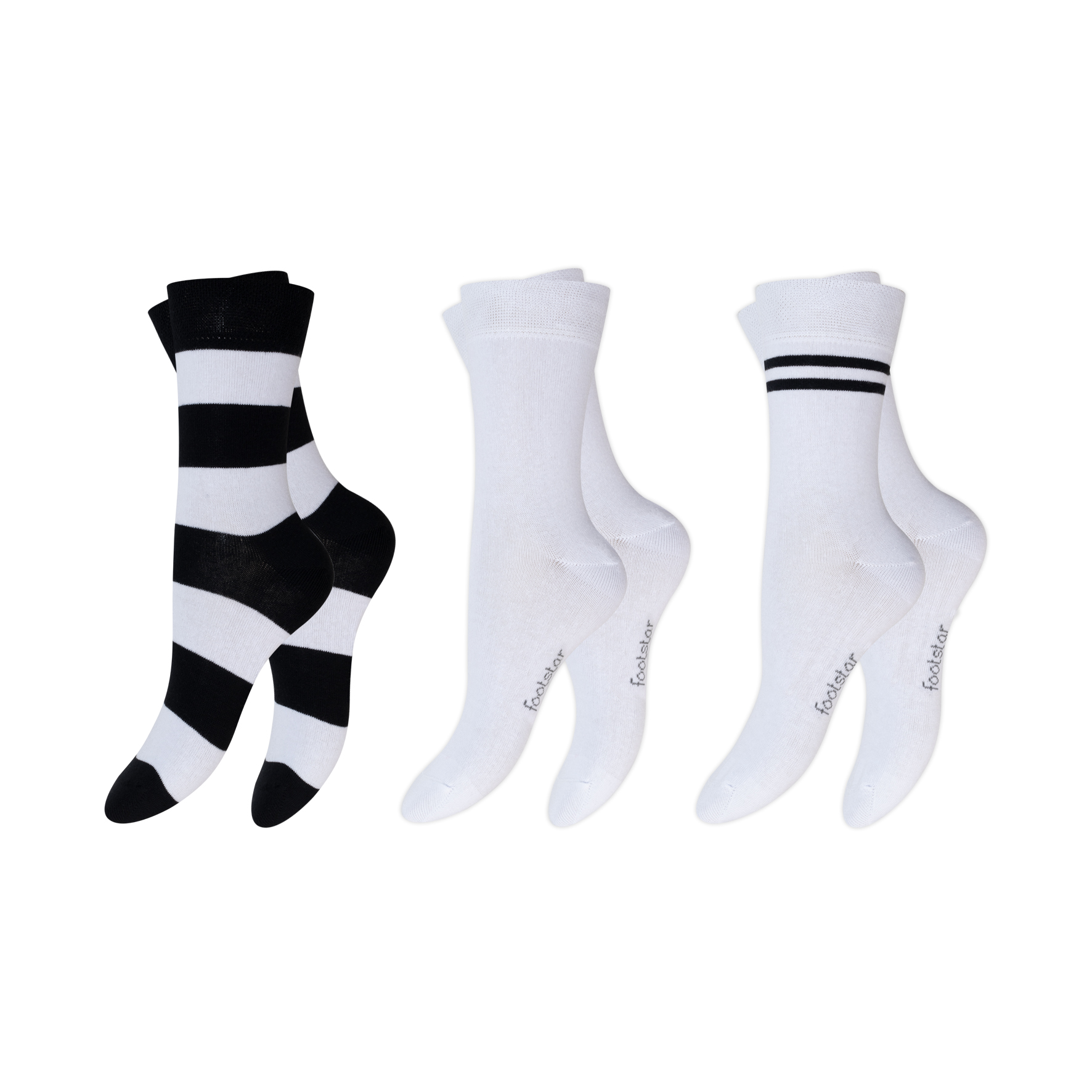Damen Socken 3er-Pack BW/EL Piqué-Bund Streifen