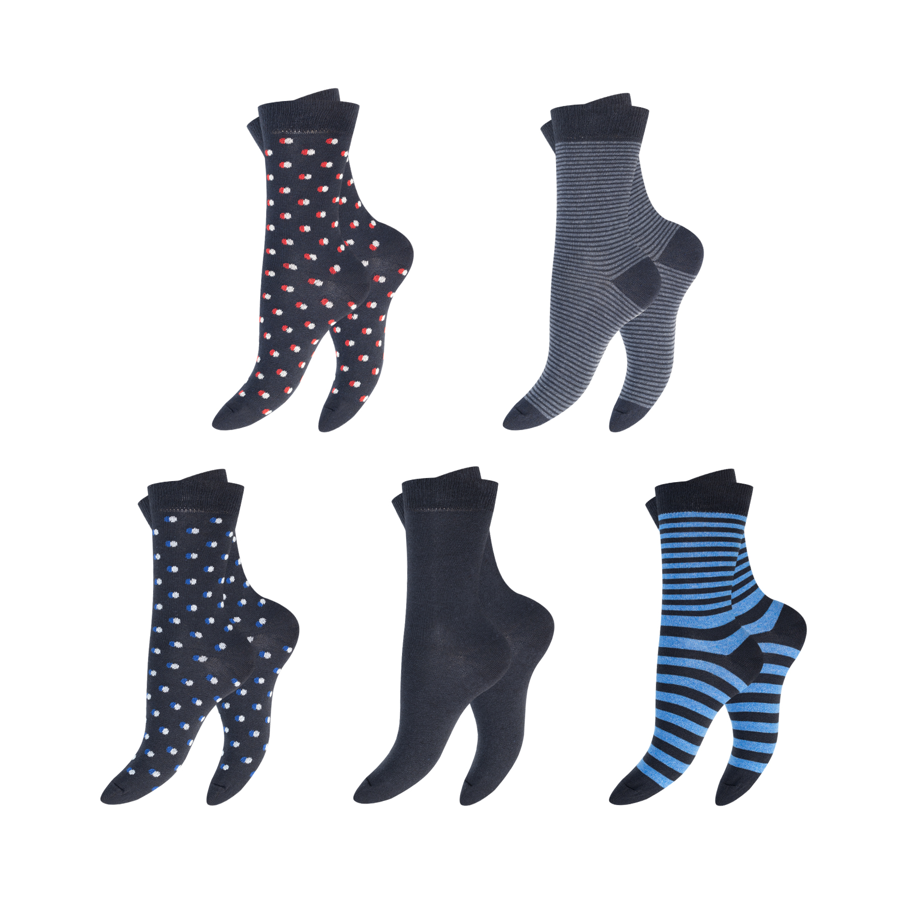 Damen Socken 5er-Pack BW/EL versch. Designs