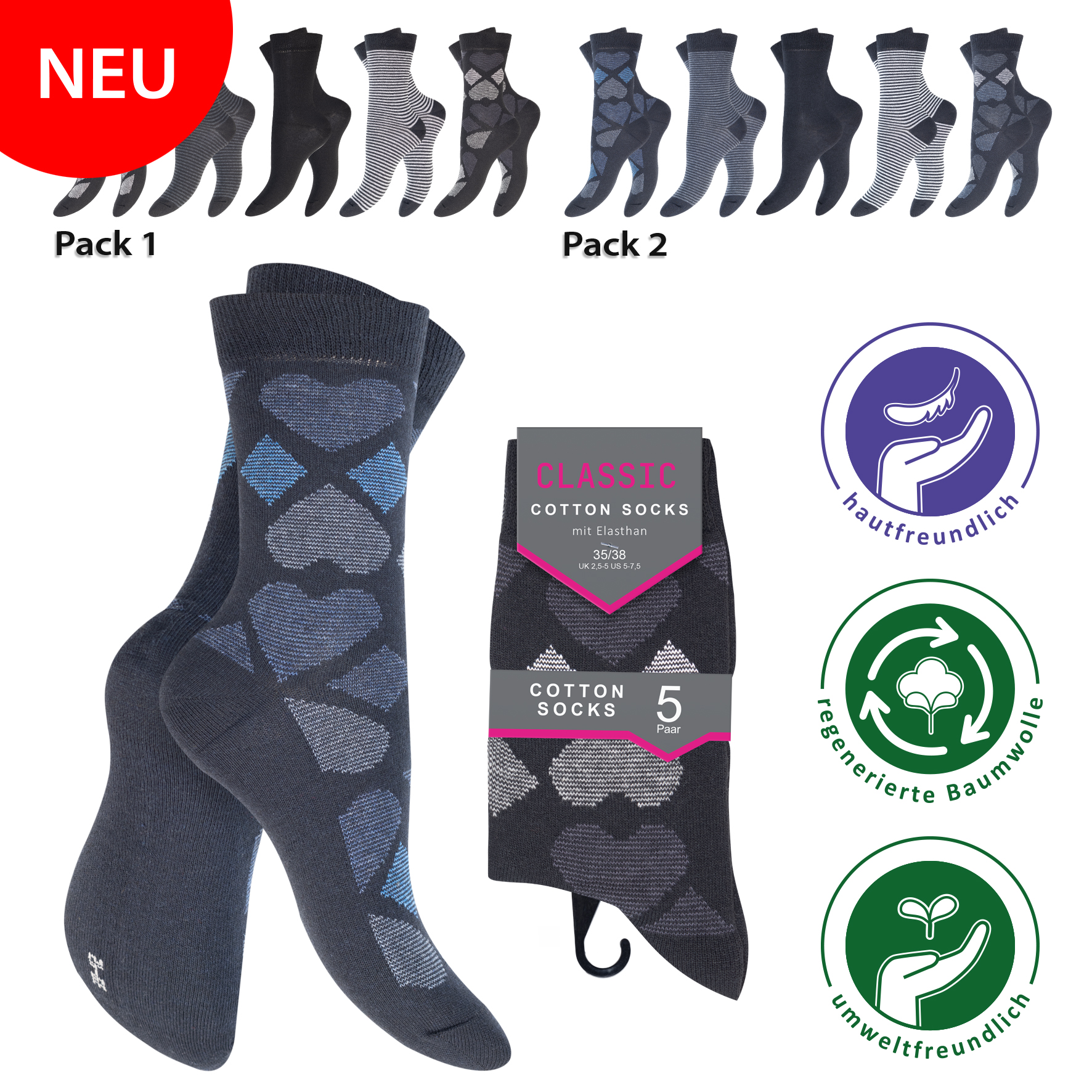 Damen Socken 5er-Pack BW/EL Komfortbund ohne Gummi