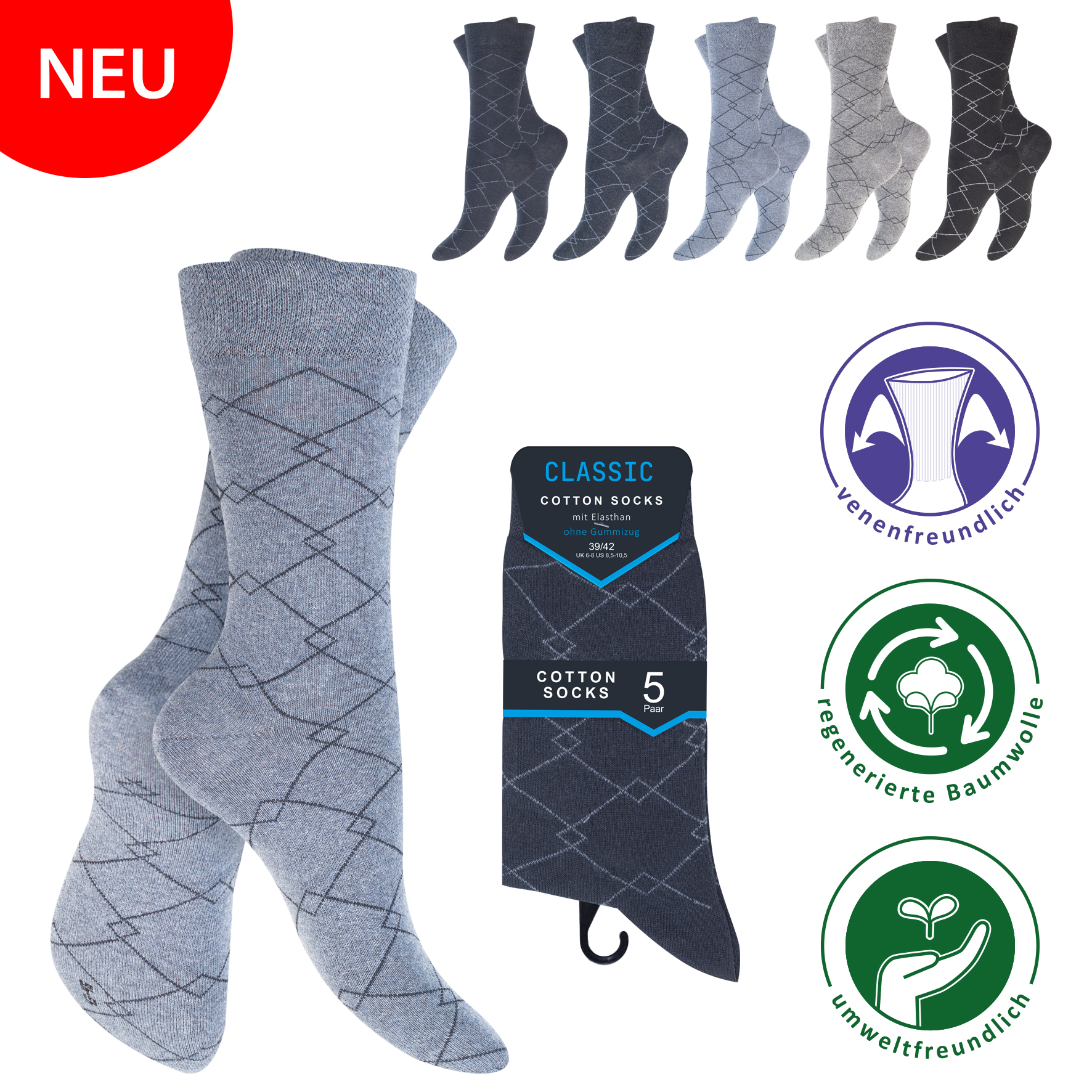 Herren Socken 5er-Pack BW/EL Komfortbund