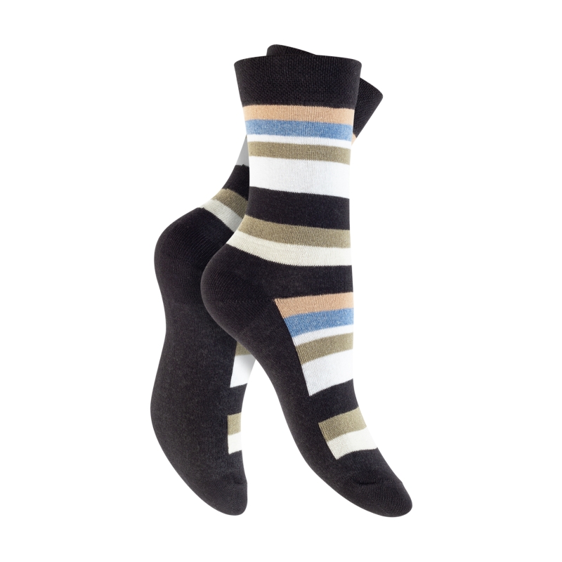 Damen Socken 4er-Pack BW/EL Piqué-Bund Streifen