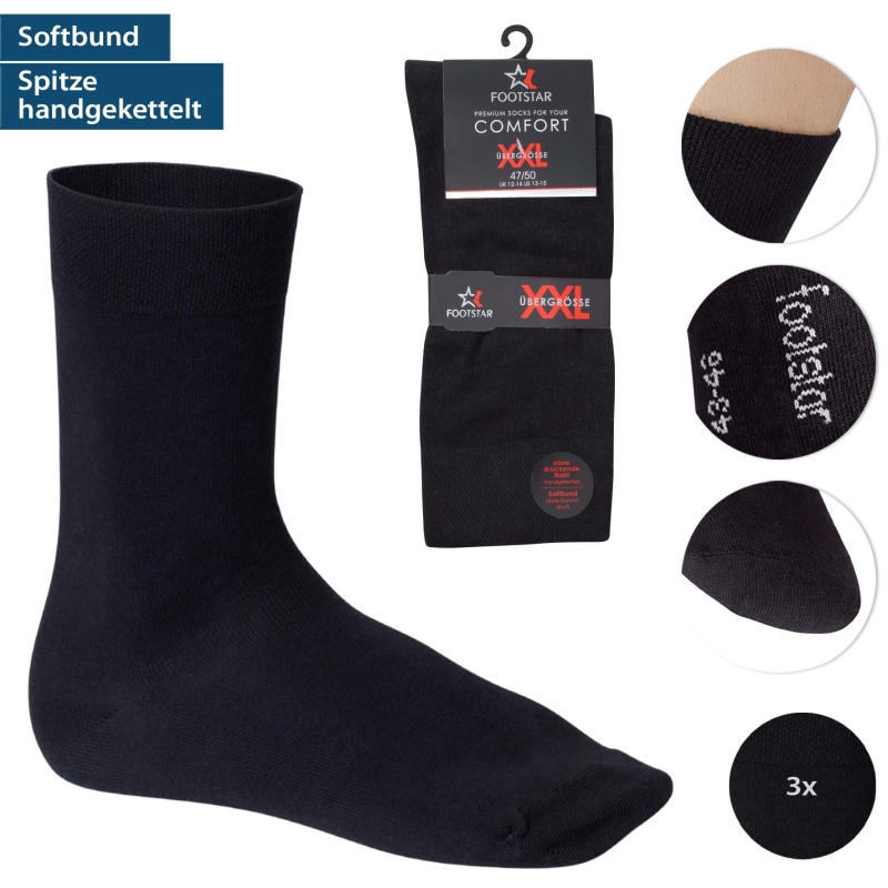 Herren Socken XXL 3er-Pack BW/EL handgekettelt