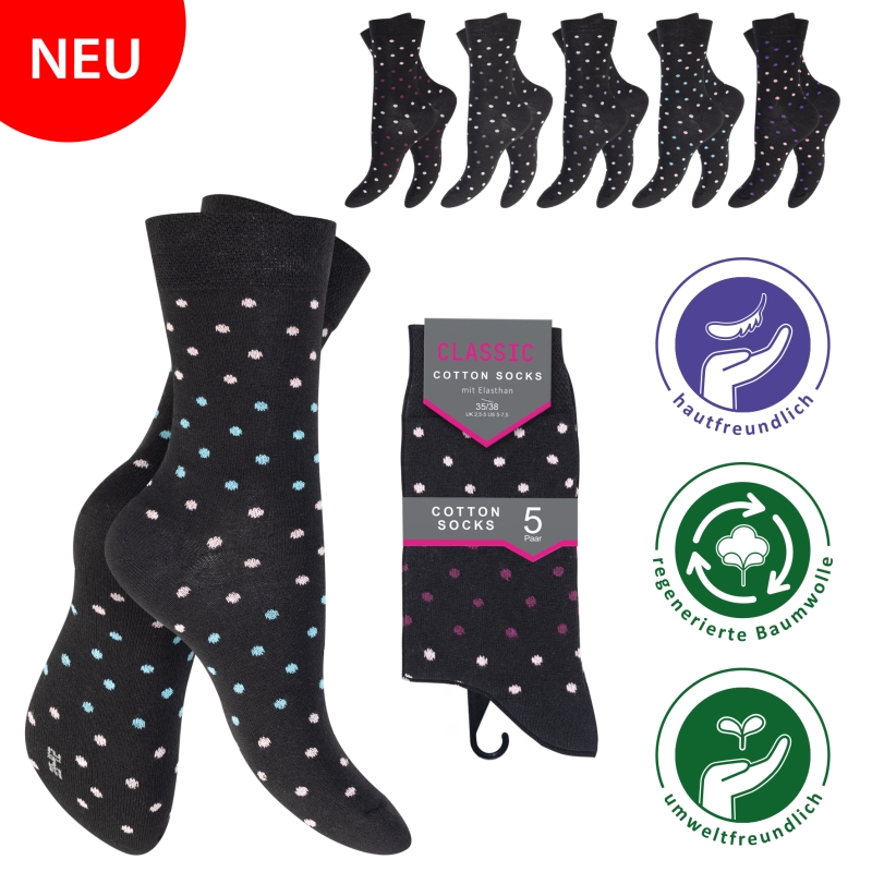 Damen-Socken-5er-Pack-BW-EL-Punkte-Designs