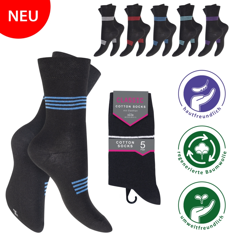 Damen-Socken-5er-Pack-BW-EL-Streifen-Design
