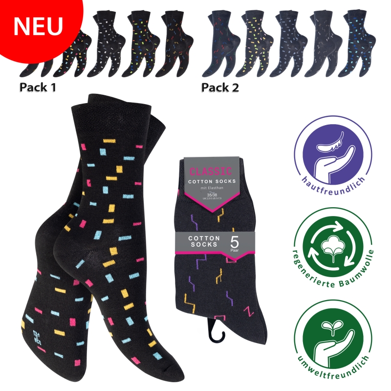 Damen Socken 5er-Pack BW/EL  versch. Design
