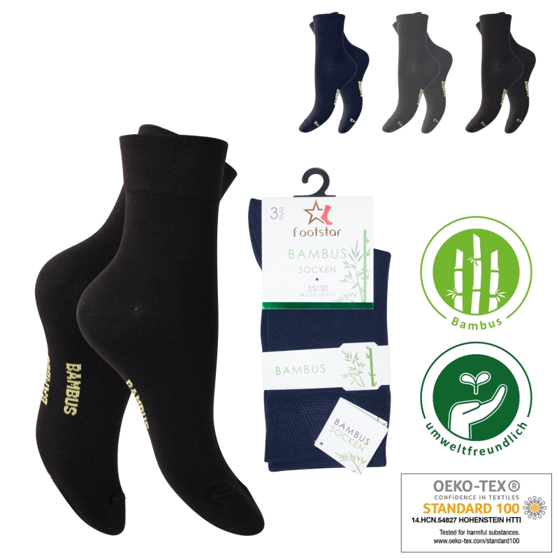 Damen Socken 3er-Pack Bambus Piqué-Bund